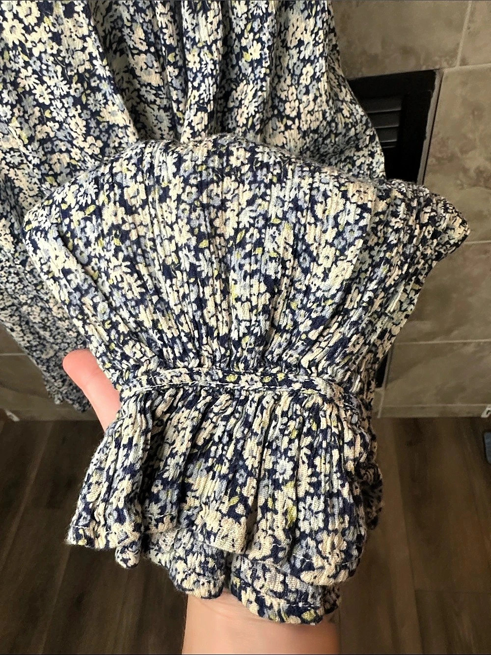 Chaps XXL Blue Floral Boho Peasant Blouse Ruffle Sleeve Cottagecore Top - Picture 8 of 14